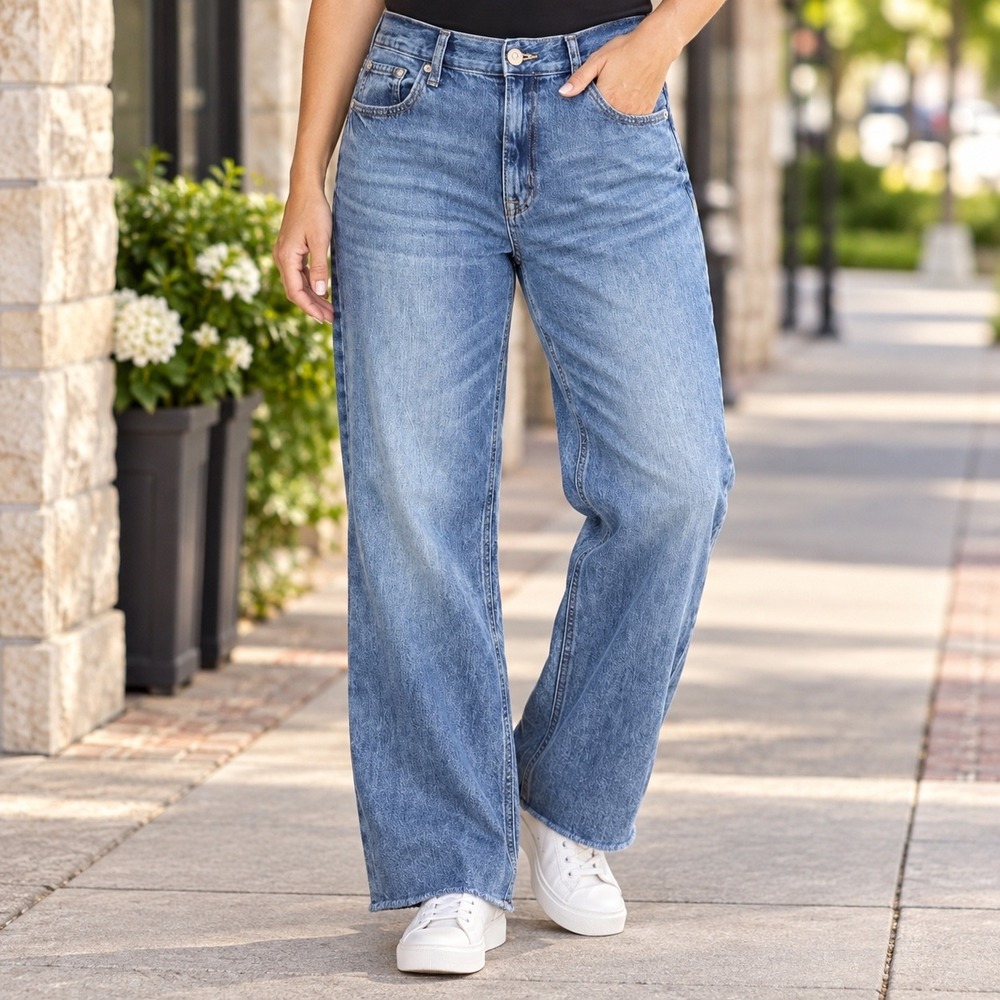 Aeropostale 90s Baggy High Rise Wide Leg Jeans Medium Wash Blue Raw Hem Size 6